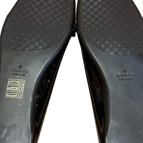 NEW WITH BOX Gucci Black Patent Leather GG Logo Ballet Flats for Women Size 39 - Picture 6 of 14